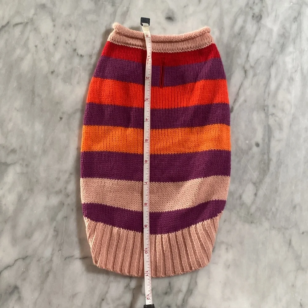 Vibrant Striped Dog Sweater XS | Cozy Knit Pet Clothing in Pink, Purple